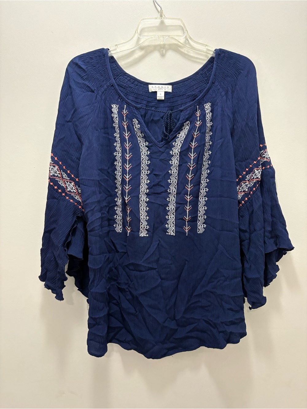 Studio JPR Navy Blue Embroidered V-Neck Tunic